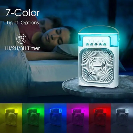 Turbobreeze Portable Air Conditioner Fan, Mini Evaporative Air Cooler with 7 Colors LED Light, 1/2/3 H Timer, 3 Wind Speeds and 3 Spray Modes for Your Desk or Nightstand