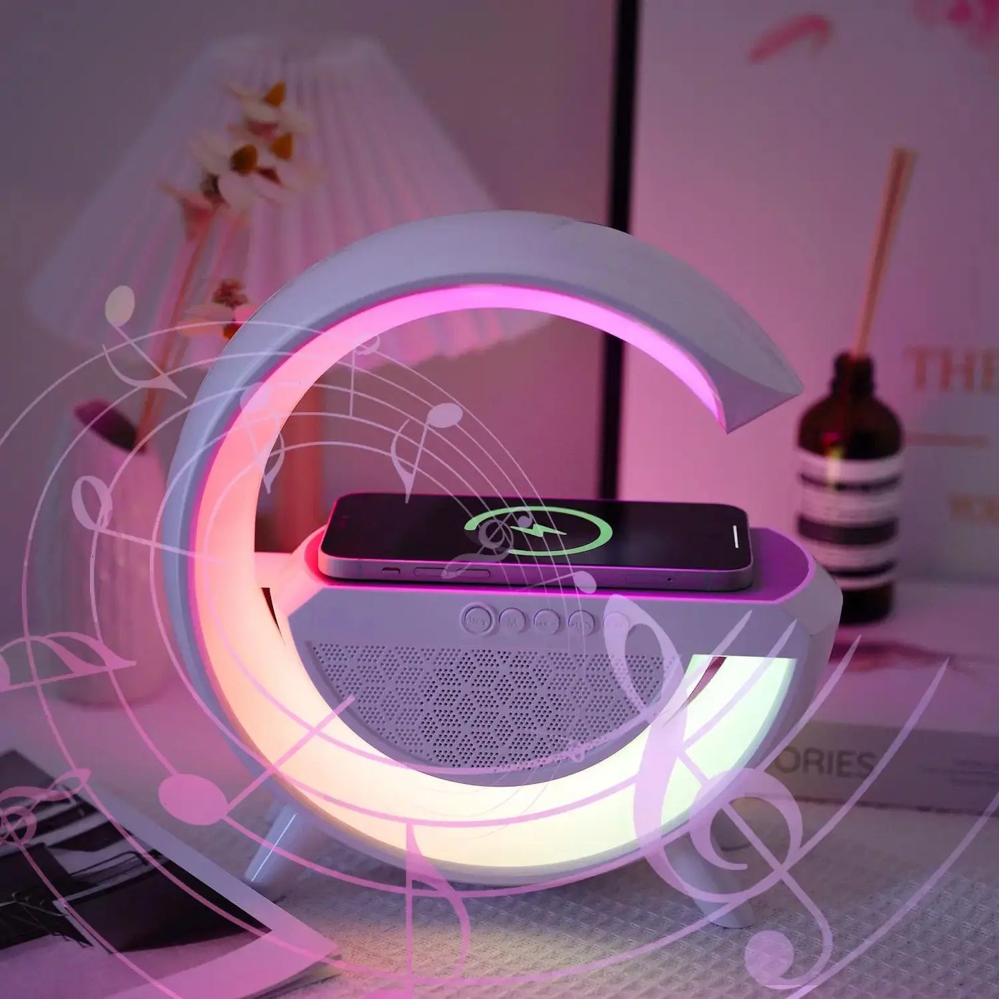 Day 10W Multifunctional Wireless Charger with Desk Lamp, 1 Piece LED Desk Night Light with Bluetooth-Compatible Speaker with LED Light, Mobile Cellphone Smartphone Charger with Room Ambient Light, LED Desk Night Light for Bedroom Dormitory Home Room Decor