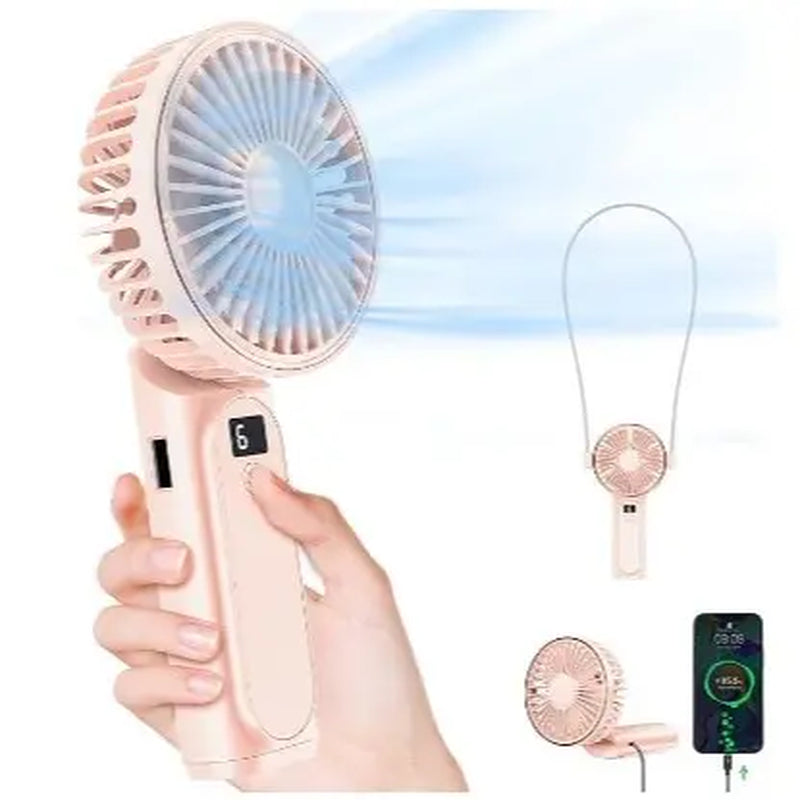 【2024 New】Foldable Portable Fan with Power Bank, 3600Mah, Rechargeable Handheld Fan, 6 Speed Ultra Quiet,