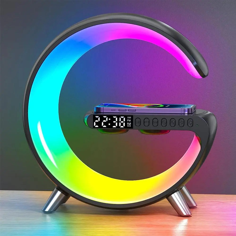 Multifunctional Wireless Smart Charging Alarm Clock for Night Stand, 1 Piece LED Night Light Table Atmosphere Lamp, Portable Music Lamp Wireless Charger, Wireless Charging Nightstand Lamp for Bedroom, Portable Chargers Alarm Clock, Car Charger Accessories