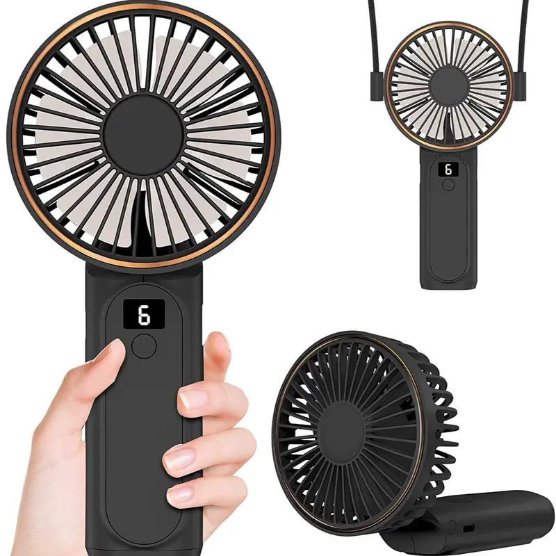 【2024 New】Foldable Portable Fan with Power Bank, 3600Mah, Rechargeable Handheld Fan, 6 Speed Ultra Quiet,