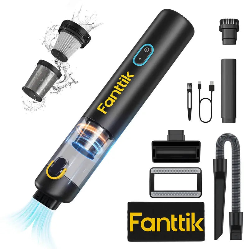 Fanttik Slim V8 Mate Cordless Car Vacuum High Power, 12000Pa/30Aw, Robustclean Mini Vacuum with Flexible Hose and Pet Brush, 2H Fast Charge, Portable Vacuum for Car Interior Home Cleaning