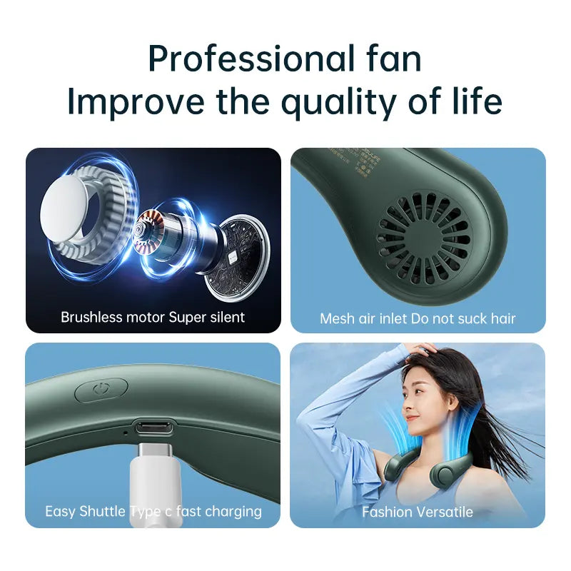 JISULIFE Portable Neck Fan, Hands Free Bladeless Fan, 4000 Mah Battery Operated Wearable Personal Fan, Leafless, Rechargeable, Headphone Design,3 Speeds Gifts for Women Men