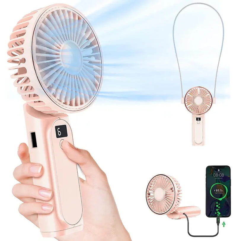 【2024 New】Foldable Portable Fan with Power Bank, 3600Mah, Rechargeable Handheld Fan, 6 Speed Ultra Quiet,