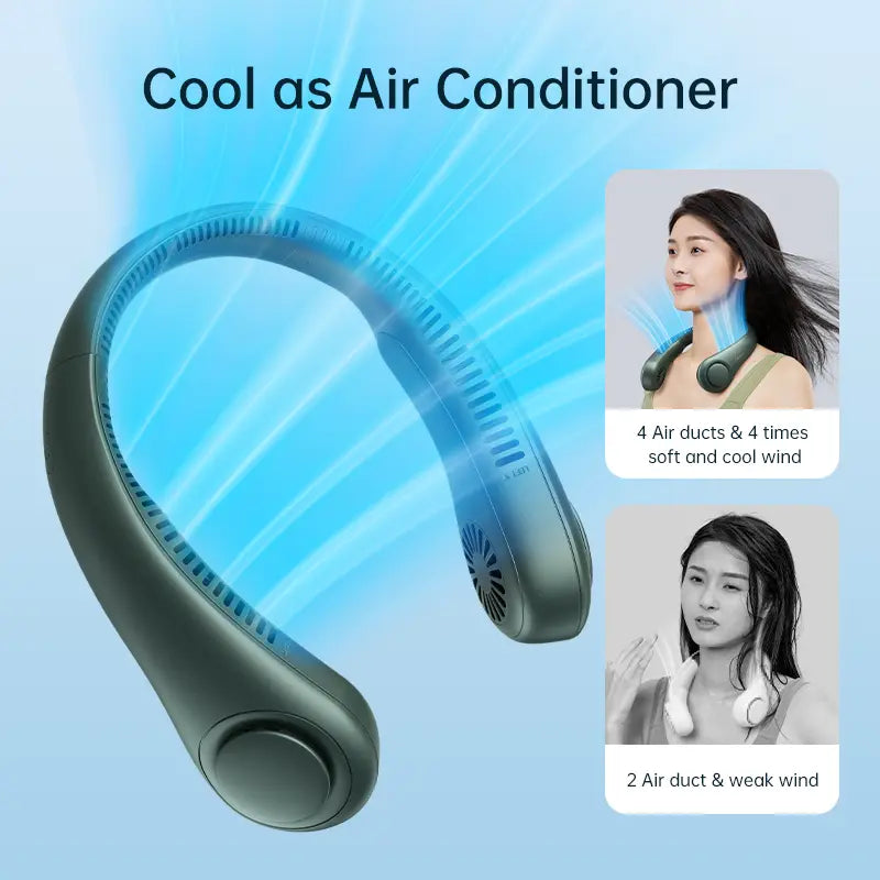 JISULIFE Portable Neck Fan, Hands Free Bladeless Fan, 4000 Mah Battery Operated Wearable Personal Fan, Leafless, Rechargeable, Headphone Design,3 Speeds Gifts for Women Men