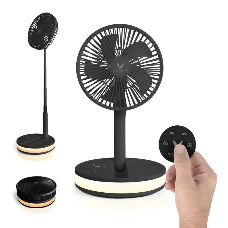 Venty Fan the Original Portable, Rechargeable, Folding Fan from 3 Inches to 3 Feet! LED, Oscillation, Remote and 2 Day Battery Life. the Ultimate Portable Fan