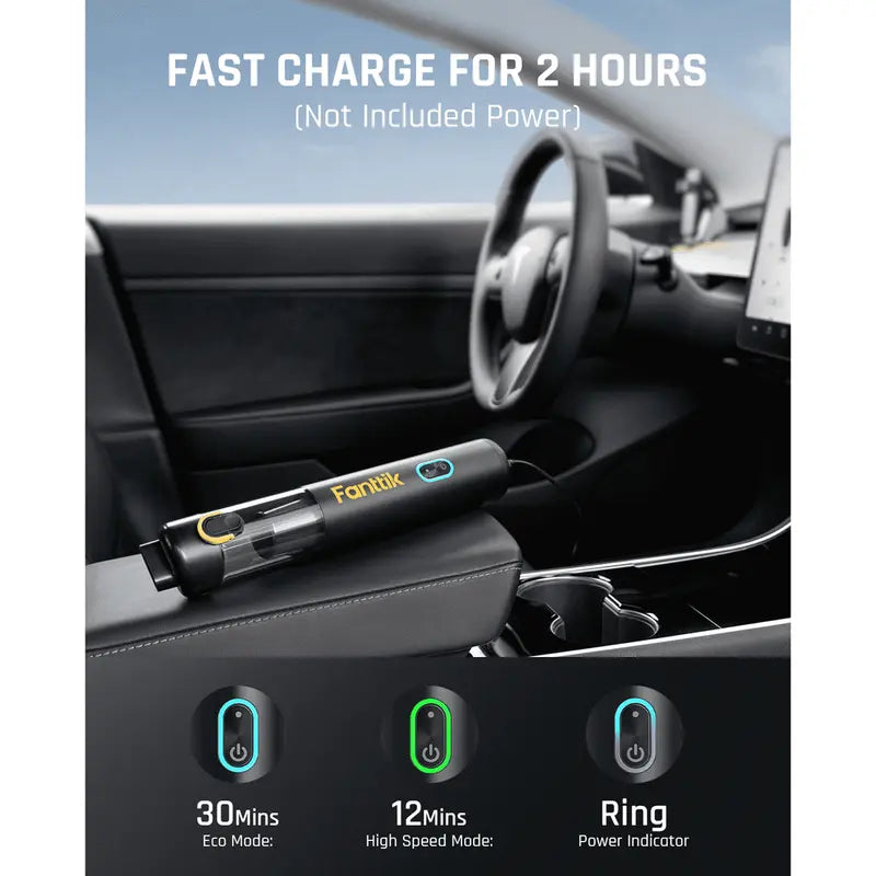 Fanttik Slim V8 Mate Cordless Car Vacuum High Power, 12000Pa/30Aw, Robustclean Mini Vacuum with Flexible Hose and Pet Brush, 2H Fast Charge, Portable Vacuum for Car Interior Home Cleaning