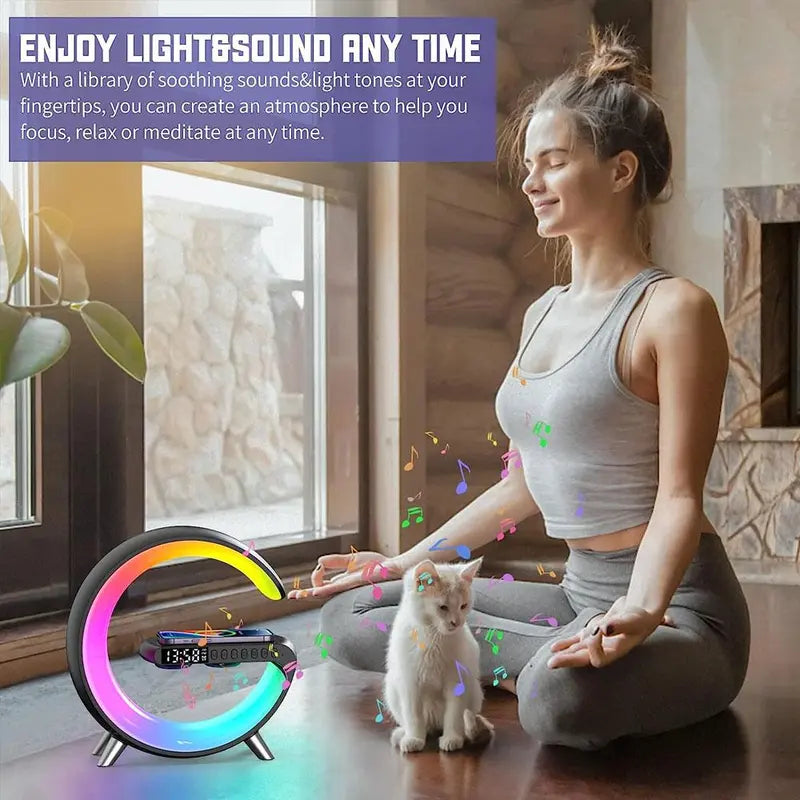 Multifunctional Wireless Smart Charging Alarm Clock for Night Stand, 1 Piece LED Night Light Table Atmosphere Lamp, Portable Music Lamp Wireless Charger, Wireless Charging Nightstand Lamp for Bedroom, Portable Chargers Alarm Clock, Car Charger Accessories