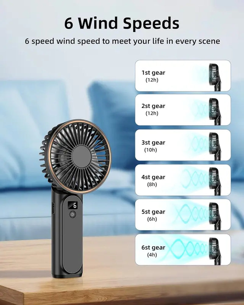 【2024 New】Foldable Portable Fan with Power Bank, 3600Mah, Rechargeable Handheld Fan, 6 Speed Ultra Quiet,