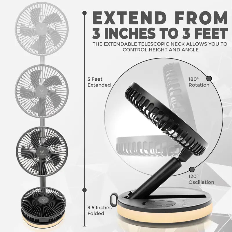 Venty Fan the Original Portable, Rechargeable, Folding Fan from 3 Inches to 3 Feet! LED, Oscillation, Remote and 2 Day Battery Life. the Ultimate Portable Fan