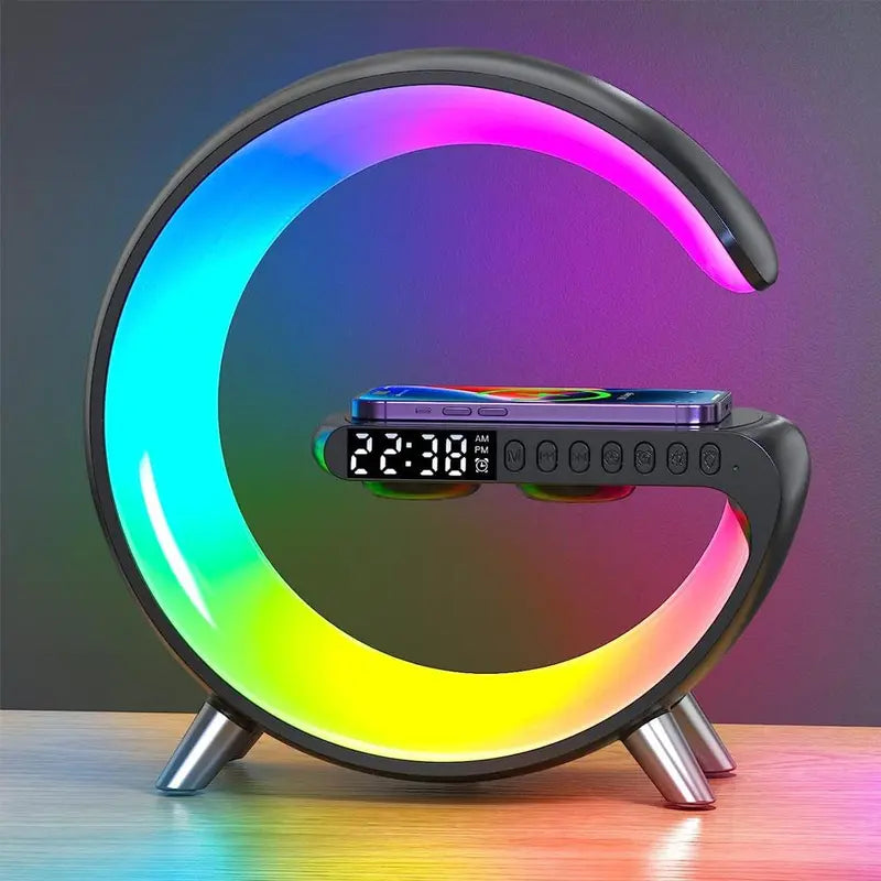 Multifunctional Wireless Smart Charging Alarm Clock for Night Stand, 1 Piece LED Night Light Table Atmosphere Lamp, Portable Music Lamp Wireless Charger, Wireless Charging Nightstand Lamp for Bedroom, Portable Chargers Alarm Clock, Car Charger Accessories