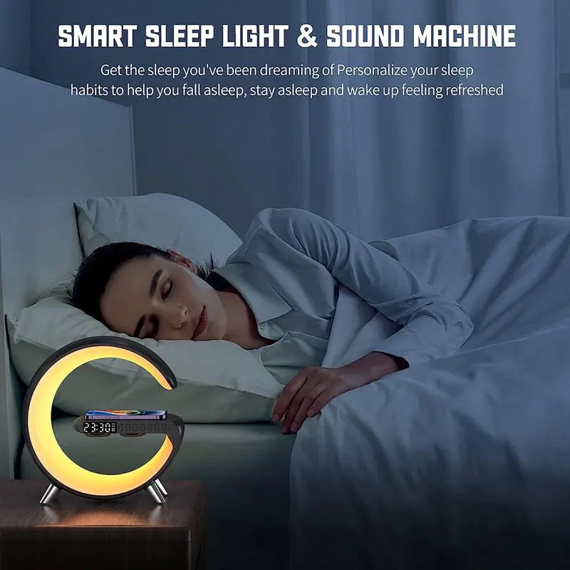 Multifunctional Wireless Smart Charging Alarm Clock for Night Stand, 1 Piece LED Night Light Table Atmosphere Lamp, Portable Music Lamp Wireless Charger, Wireless Charging Nightstand Lamp for Bedroom, Portable Chargers Alarm Clock, Car Charger Accessories