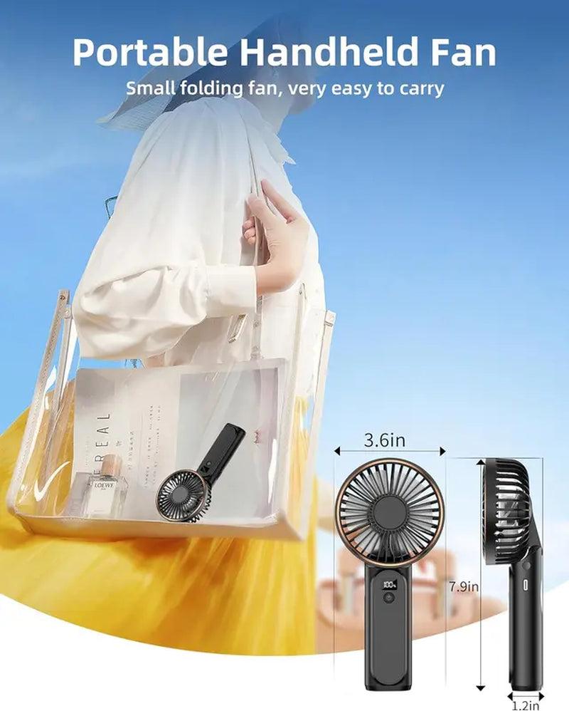 【2024 New】Foldable Portable Fan with Power Bank, 3600Mah, Rechargeable Handheld Fan, 6 Speed Ultra Quiet,