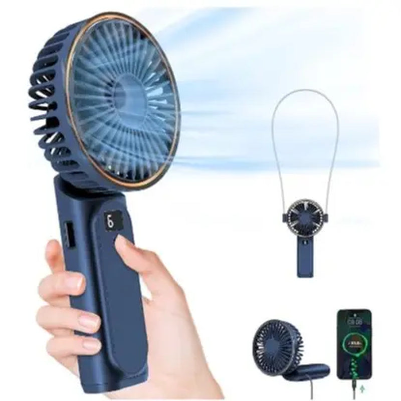 【2024 New】Foldable Portable Fan with Power Bank, 3600Mah, Rechargeable Handheld Fan, 6 Speed Ultra Quiet,