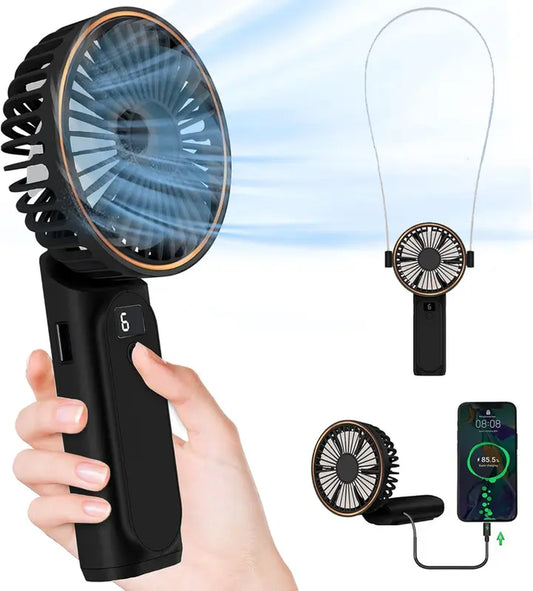 【2024 New】Foldable Portable Fan with Power Bank, 3600Mah, Rechargeable Handheld Fan, 6 Speed Ultra Quiet,