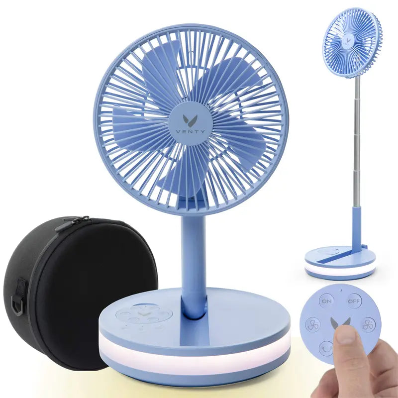 Venty Fan the Original Portable, Rechargeable, Folding Fan from 3 Inches to 3 Feet! LED, Oscillation, Remote and 2 Day Battery Life. the Ultimate Portable Fan